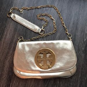 Gold Leather Tory Burch Clutch